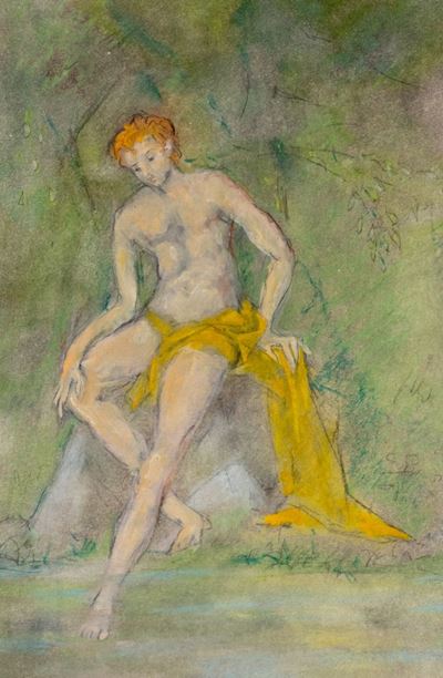 Narciso, tecnica mista su carta