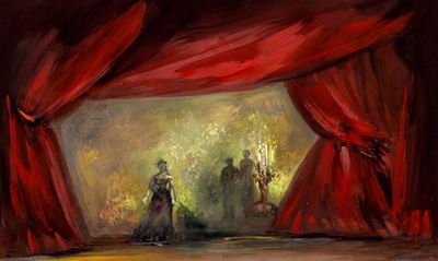 Scenografia per 'La Traviata' di Giuseppe Verdi, tempera su cartoncino