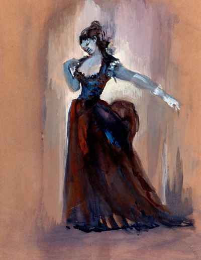 Figurino per La Traviata di Giuseppe Verdi, tempera su cartoncino
