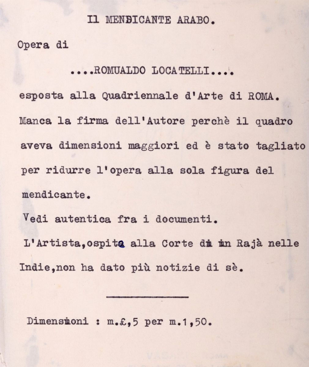 Romualdo Locatelli - Il mendicante arabo, olio su tela