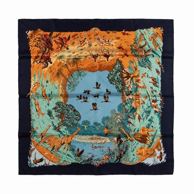 Robert Dallet, Foulard Africa in seta, 1997, con bordo blu