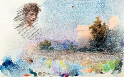Studio di paesaggio e di figura, pastelli su carta