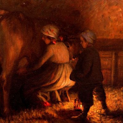 La mungitura, olio su tela