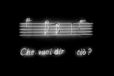 Frammenti di Rossini (Ospiti e Stranieri), scritta luminosa al neon