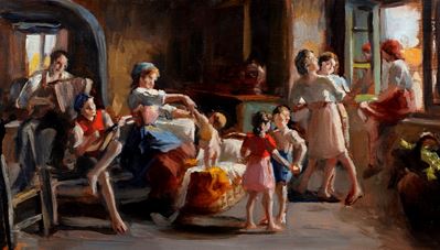 La famiglia felice, olio su tavola