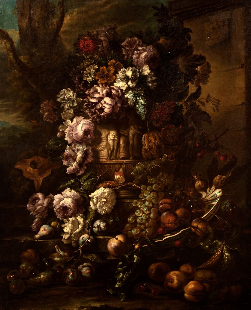 Scuola romana, seconda metà del secolo XVII - Due trionfi di fiori in ...