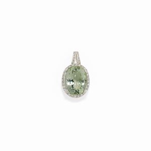 A 18K white gold, prasiolite quartz and diamond pendant, with certificate