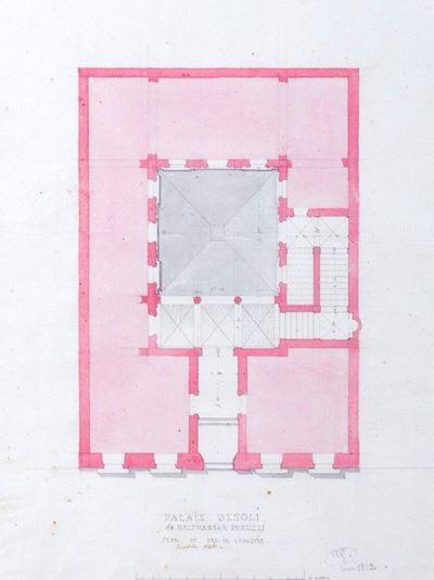 Lotto di sei studi architettonici di Palazzo Ossoli, già Missini, in Piazza della Quercia