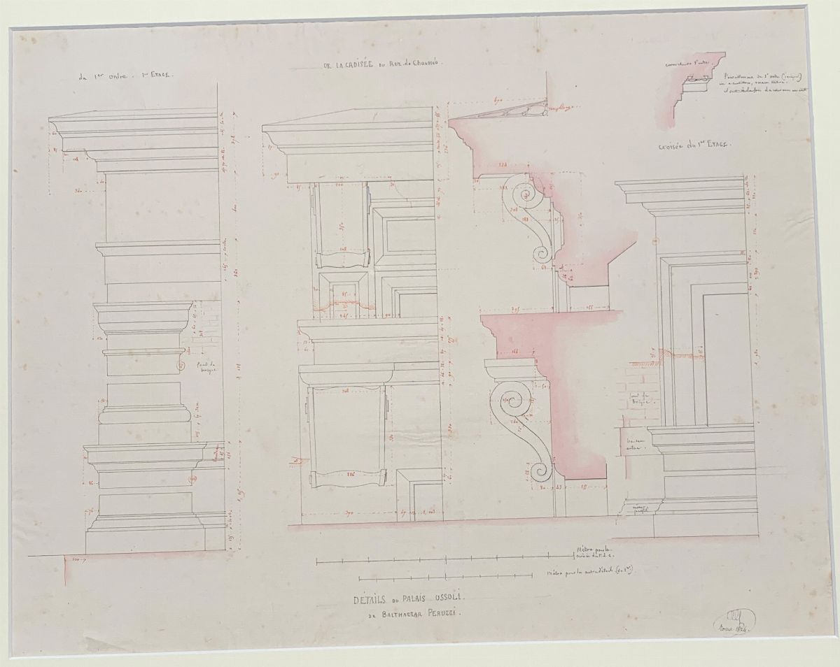Augustin-théophile Quantinet - Lotto di sei studi architettonici di Palazzo Ossoli, già Missini, ...