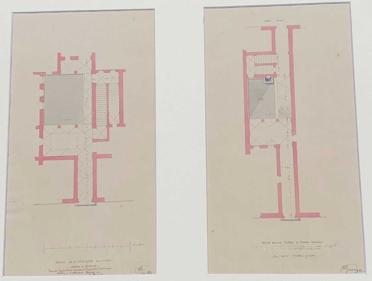 Augustin-théophile Quantinet - Lotto di cinque studi architettonici di palazzi di Roma