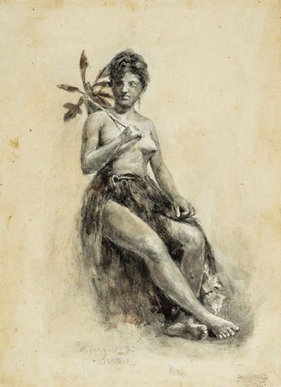 Coppia di studi di figure esotiche, tecnica mista su cartoncino
