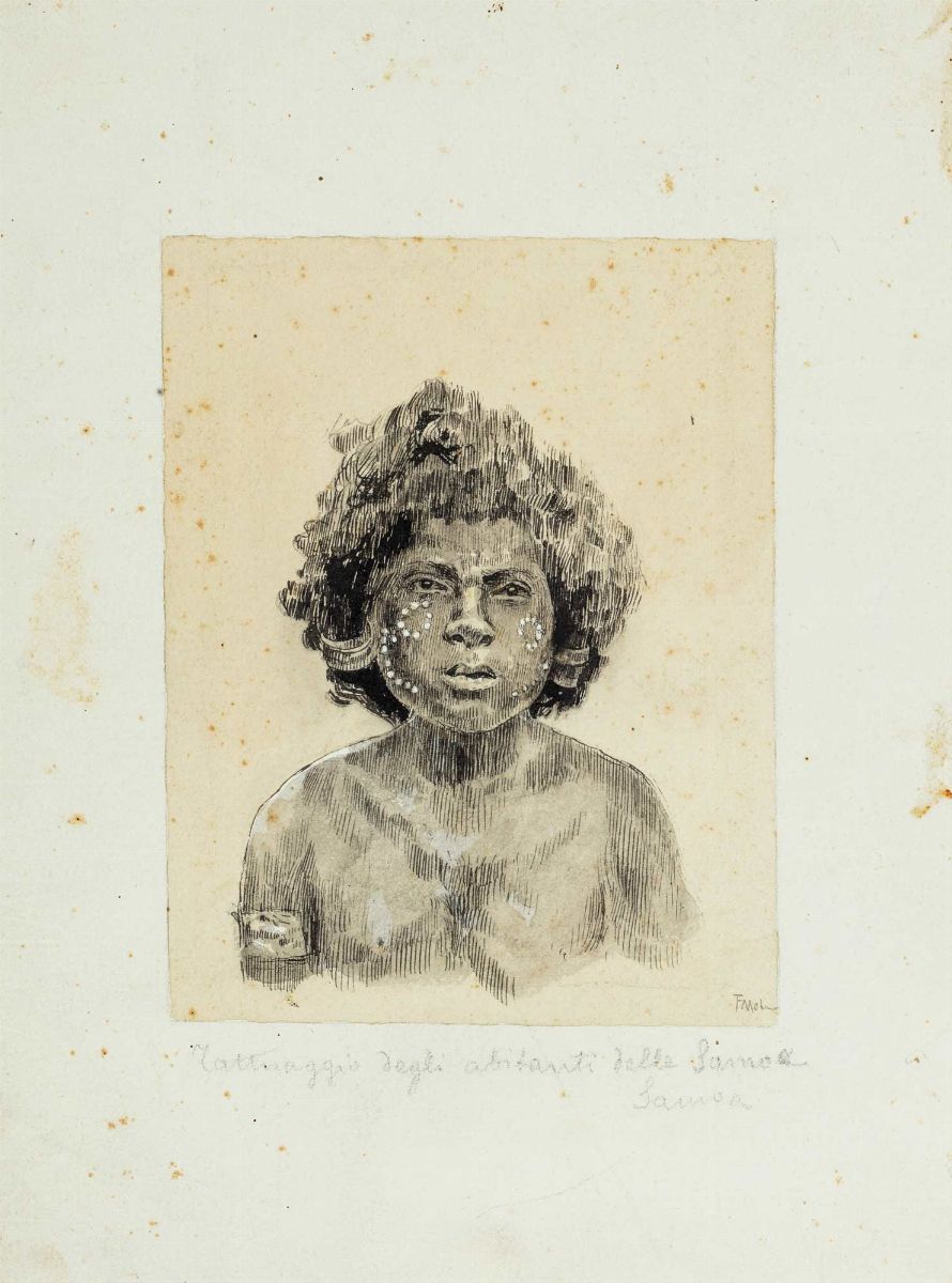 Filippo Mola - Coppia di studi di figure esotiche, tecnica mista su cartoncino