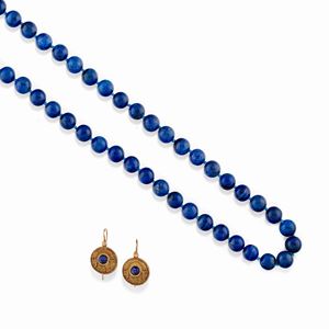 A silver, silver plated and lapislazzulo necklace and earrings