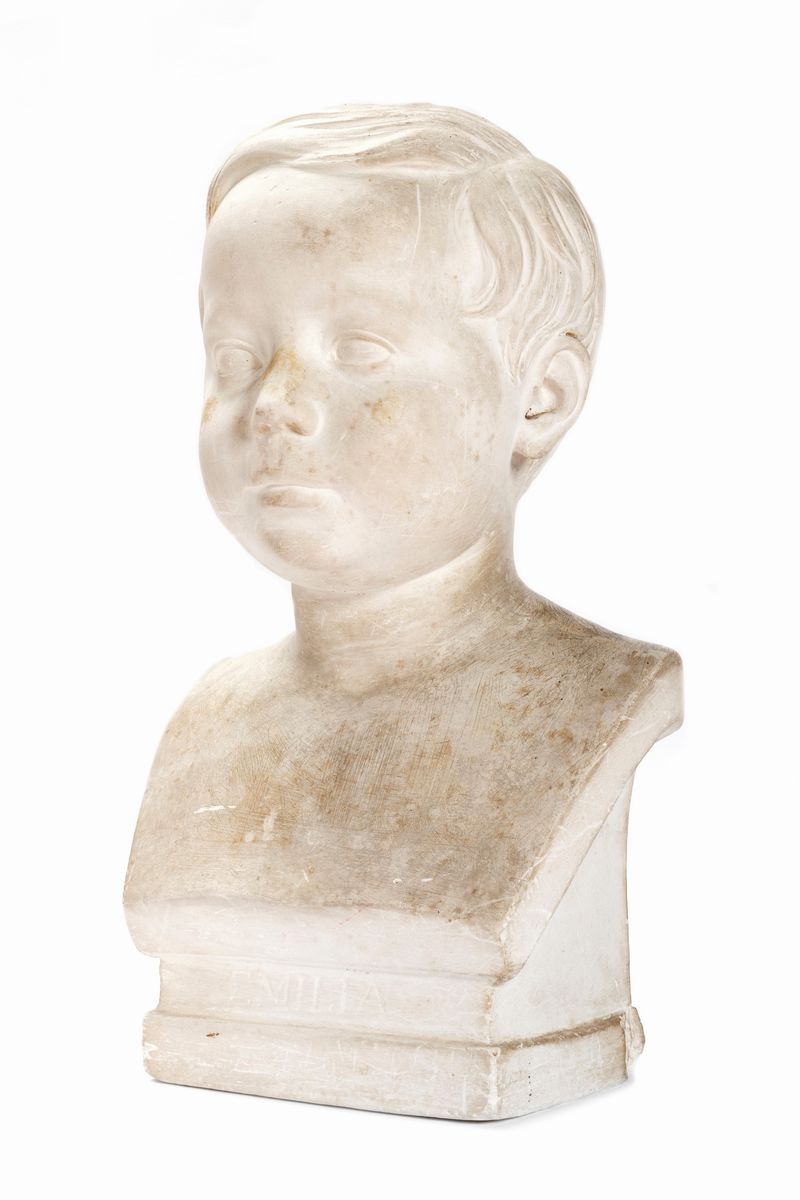 Scuola Italiana del XX Secolo - Ritratto di Emilia bambina, scultura in gesso