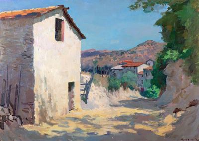 Veduta di Anticoli Corrado, olio su legno