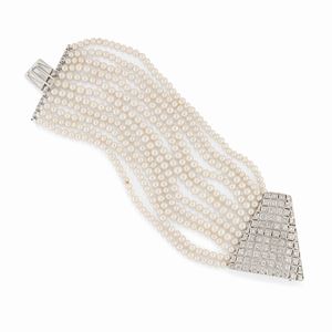  - Bracciale in oro bianco 18K con perle e diamanti