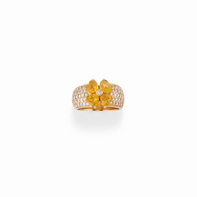 Anello con Zaffiri Gialli e Diamanti