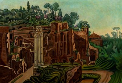 Foro Romano al Tempio dei Dioscuri, olio su tela