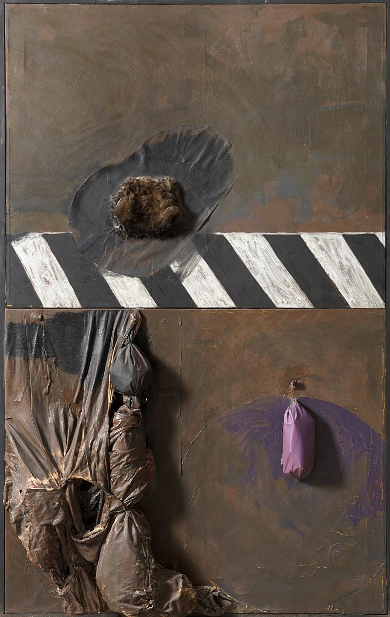 Claudio Cintoli - Sbarramento, collage e tecnica mista su tela