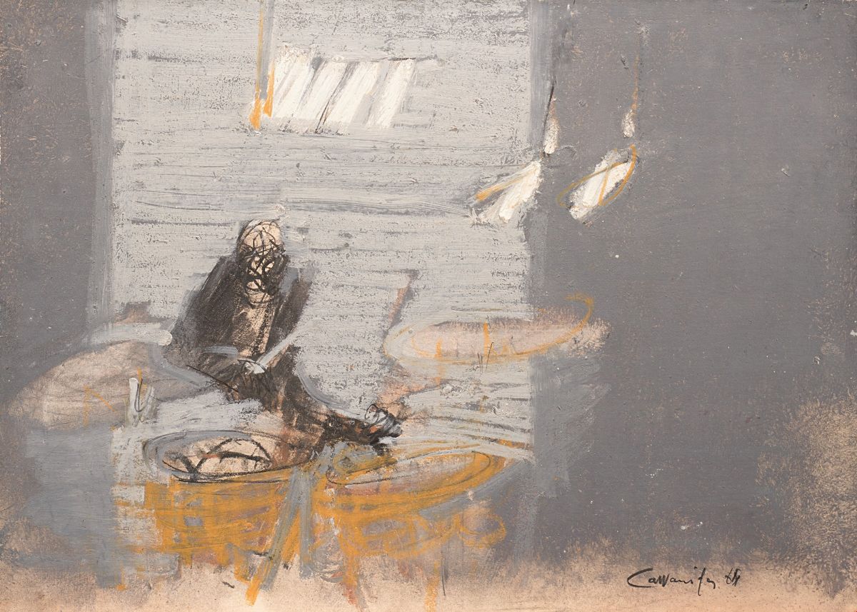 Giancarlo Cazzaniga - Senza titolo, 1964, tecnica mista su carta intelata