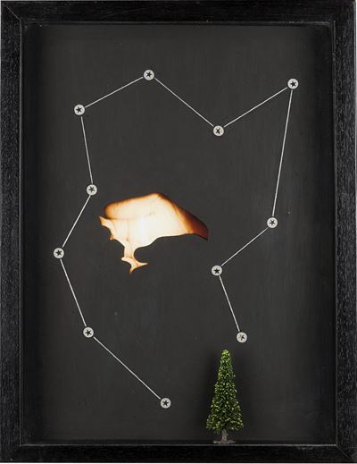 Illumina le stelle, collage e tecnica mista su alluminio, 2004