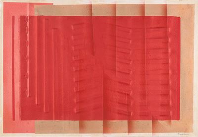 Rosso, 1987, carta estroflessa e tecnica mista su tela