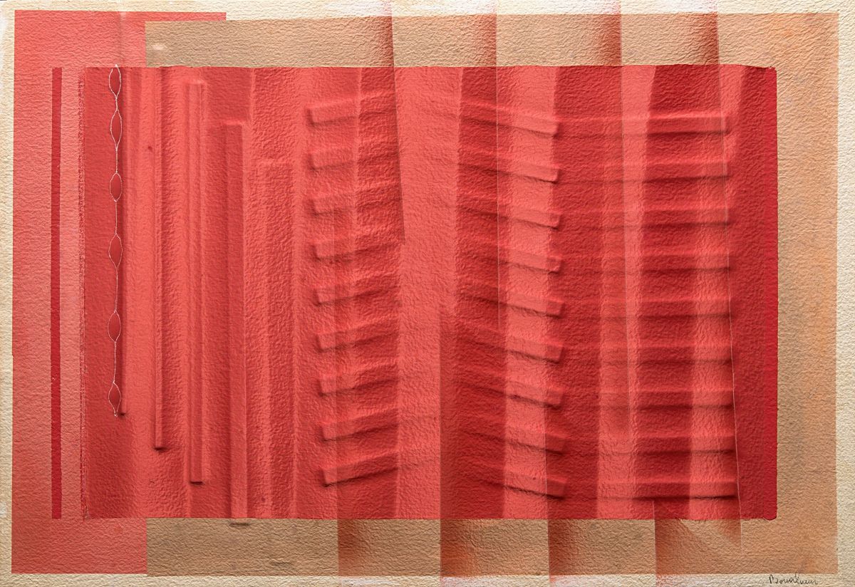 Agostino Bonalumi - Rosso, 1987, carta estroflessa e tecnica mista su tela