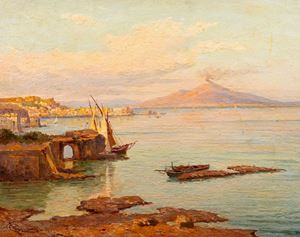 Ferranti Carlo - Coppia di dipinti con vedute di Napoli e Capri