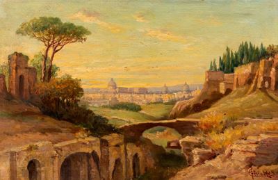 Rovine del palazzo dei Cesari veduto dal Palatino, olio su tela