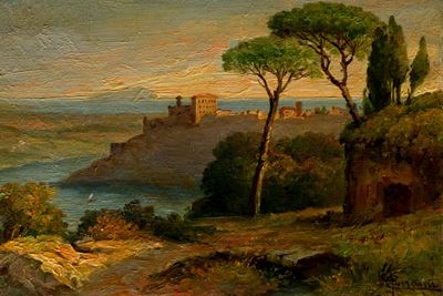 Genzano sul lago di Nemi, olio su tela
