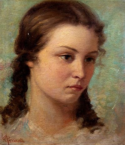 La bella pensosa, olio su cartone telato
