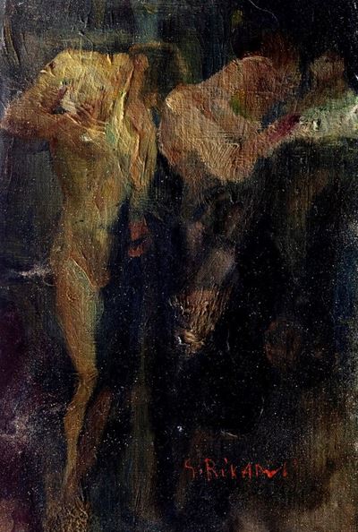 Studio di figure, olio su tela riportata su cartone