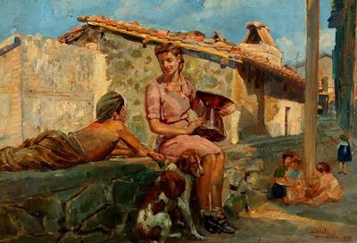 Rocca di Papa, l'amore rusticano, olio su legno