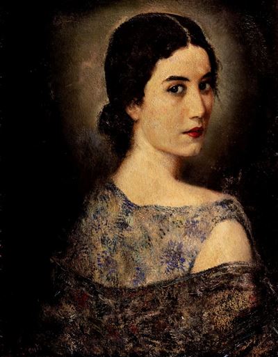 Ragazza con scialle, olio su tela