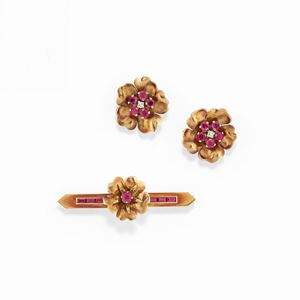 Demi parure con rubini e diamanti, 1950 circa