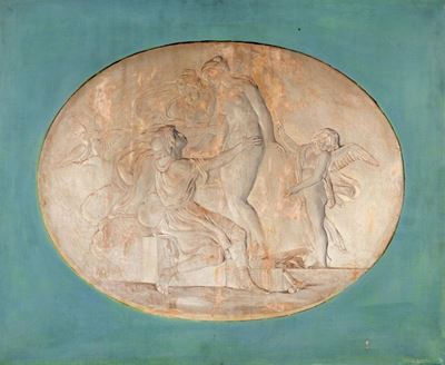 Scena mitologica in monocromo, olio su tela