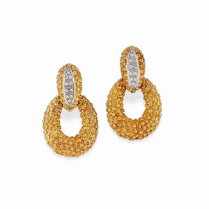 A 18K yellow gold and diamond earrings, with Fasano Torino box, 1960 circa