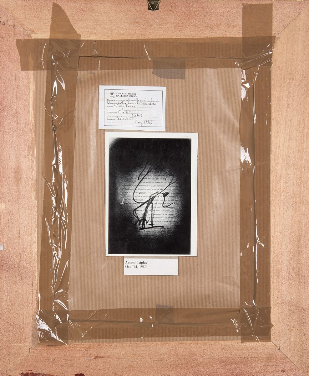 Antoni Tapies - Graffiti, tecnica mista su carta, cm 32x23, 1980