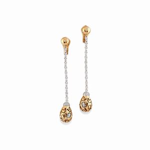 A 18K two-color gold and diamond pendant earrings, Chantecler