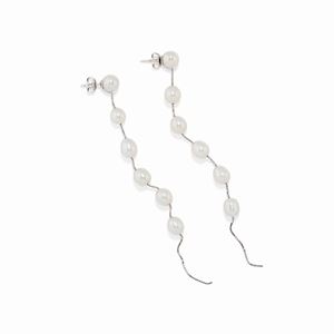 A 18K white gold and imitation pearls pendant earrings