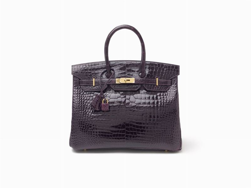 HERMES BIRKIN BAG AMETHYSTE Croc with silver 35cm