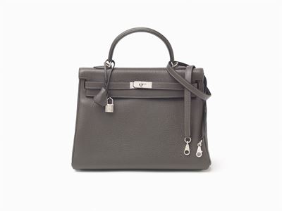 Borsa Kelly Retourne, 35 cm in pelle taurillon clemence grigia