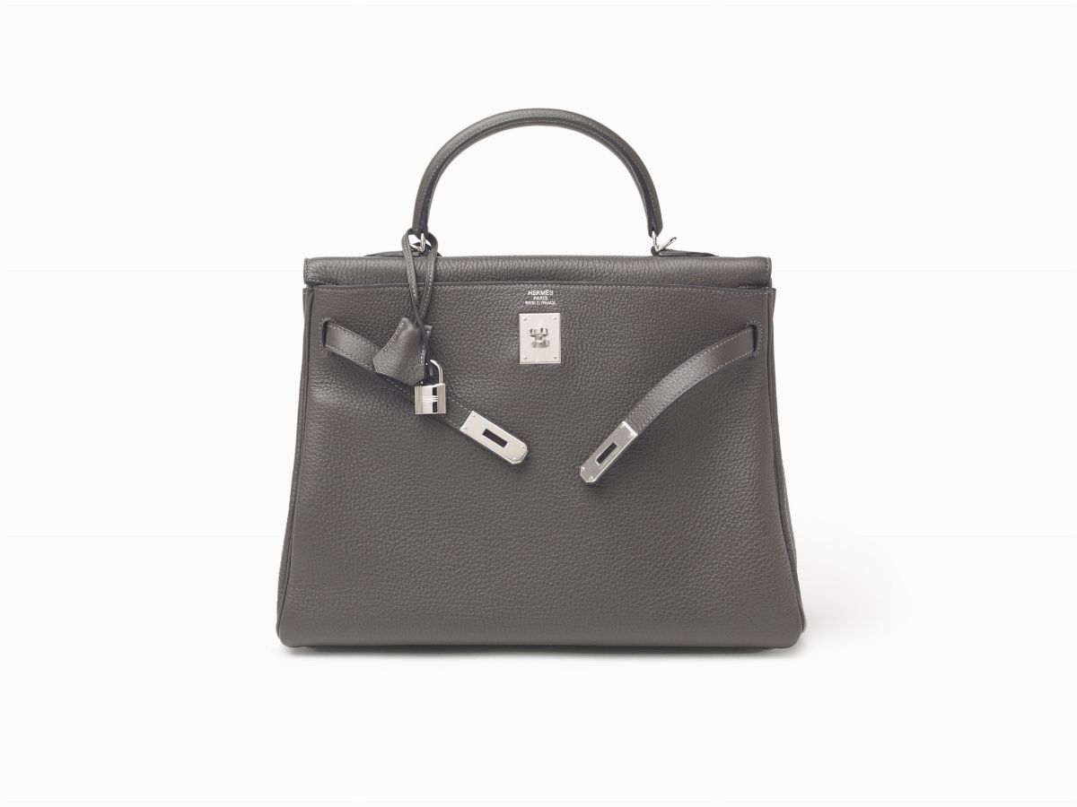 Hermès - Borsa Kelly Retourne, 35 cm in pelle taurillon clemence grigia