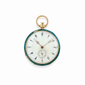 Orologio da tasca con smalto, metà XIX secolo