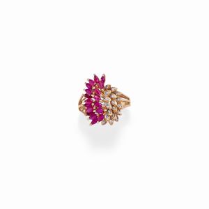 A 18K yellow gold, ruby and diamond ring
