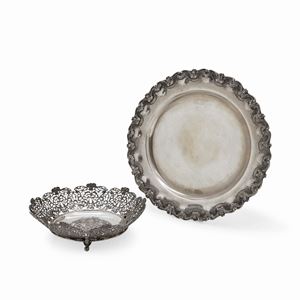 Lot of a silver plate and a silver bowl, Italy, 20th century