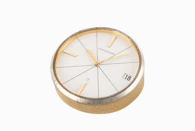 Orologio da tavolo con data, anni '60, ottone dorato