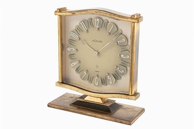 Orologio da tavolo in ottone dorato, anni '60