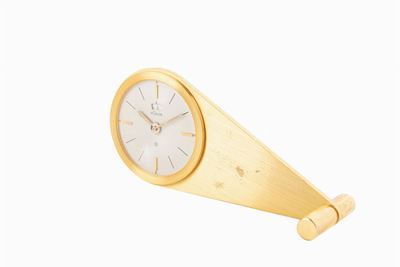 Orologio da tavolo con svegliarino, anni '60, ottone dorato