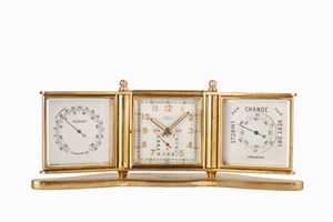 Angelus orologio da tavolo con svegliarino, calendario, termometro e barometro, anni ‘60